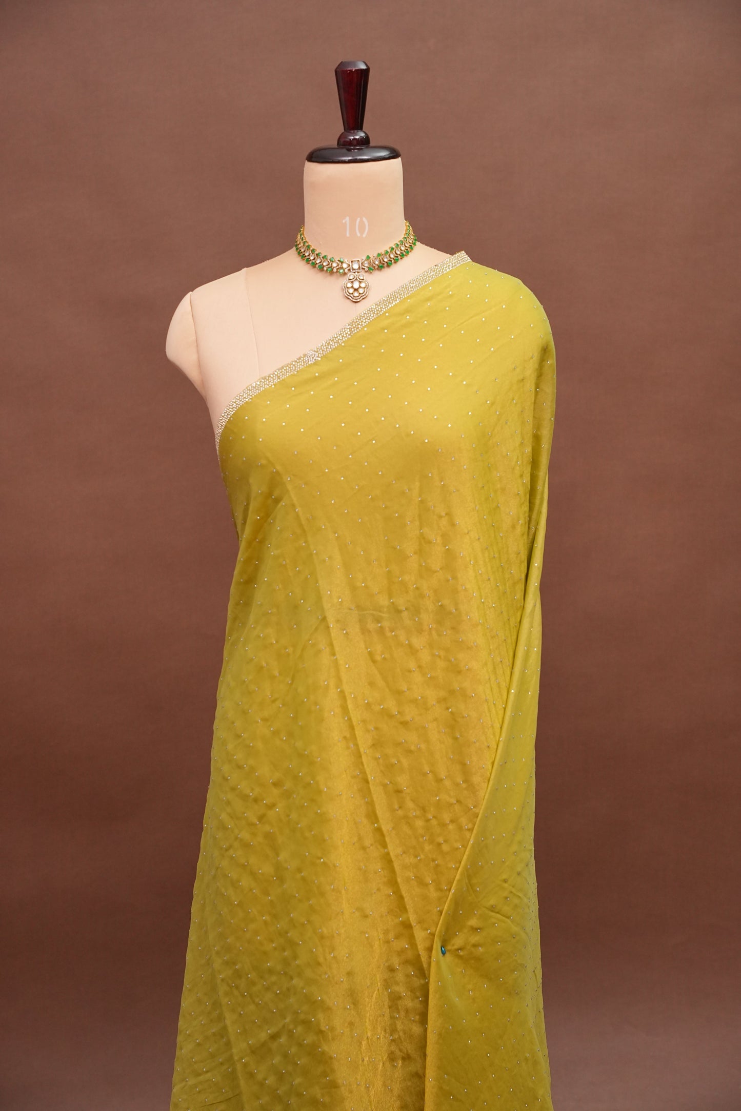 Lime Green Crystal Embellished Party Wear Saree