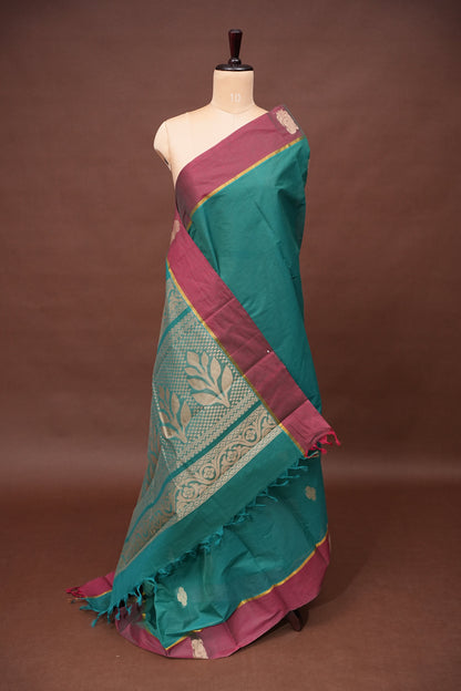 Chettinad Cotton Saree - Rama Green