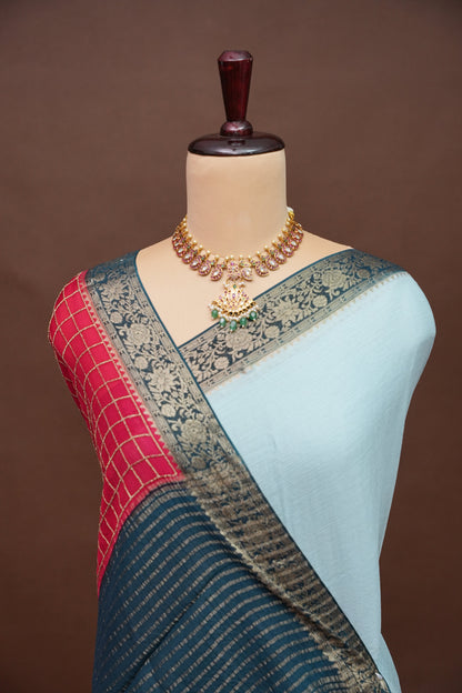 Banarasi Georgette Crepe Saree - Powder Blue