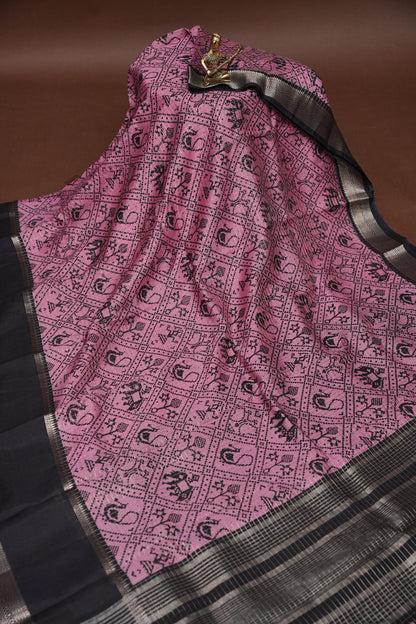 Crepe Silk Saree with Patola Prints - Pink