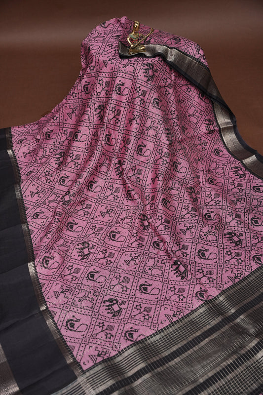 Crepe Silk Saree with Patola Prints - Pink