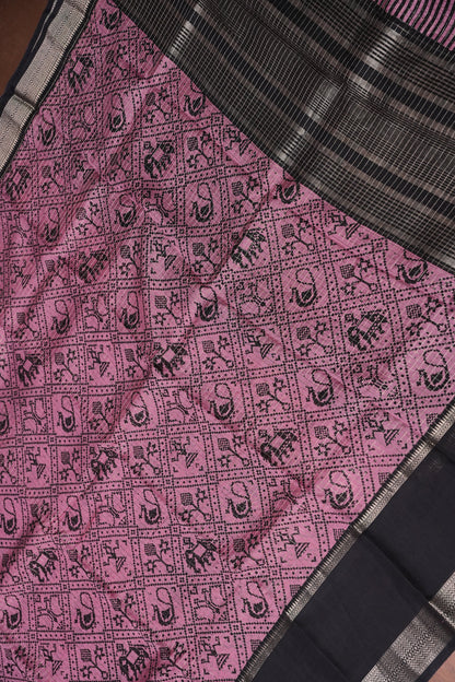 Crepe Silk Saree with Patola Prints - Pink