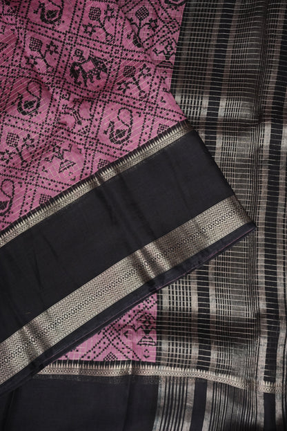Crepe Silk Saree with Patola Prints - Pink