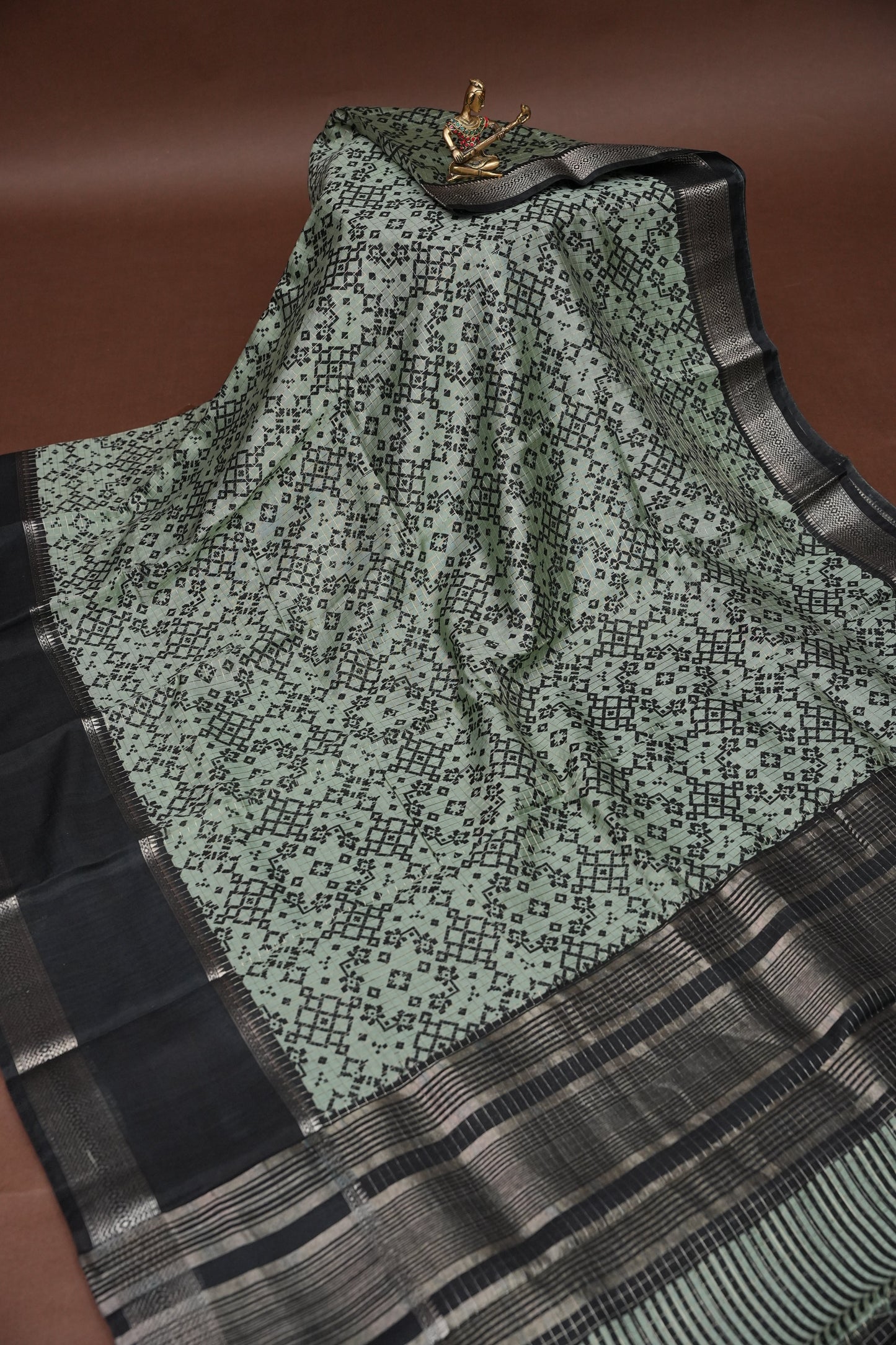 Crepe Silk Saree with Patola Prints - Powder Blue