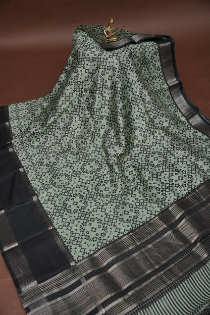 Crepe Silk Saree with Patola Prints - Powder Blue