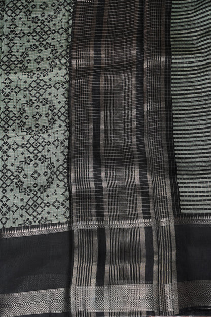 Crepe Silk Saree with Patola Prints - Powder Blue