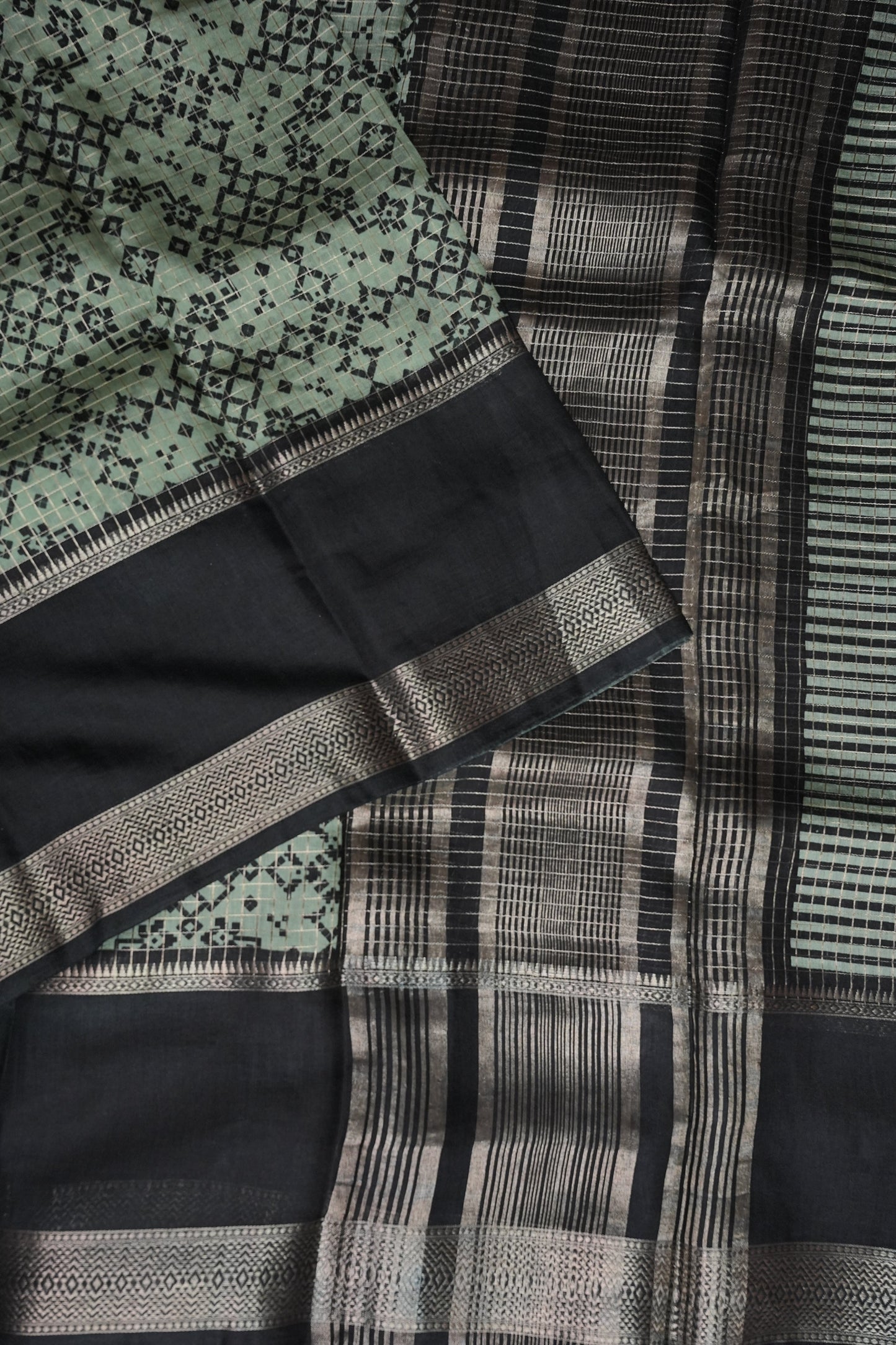 Crepe Silk Saree with Patola Prints - Powder Blue