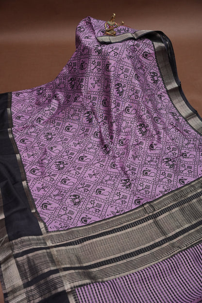 Crepe Silk Saree with Patola Prints - Purple