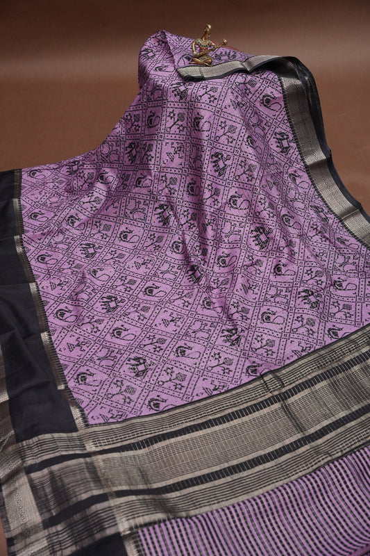 Crepe Silk Saree with Patola Prints - Purple