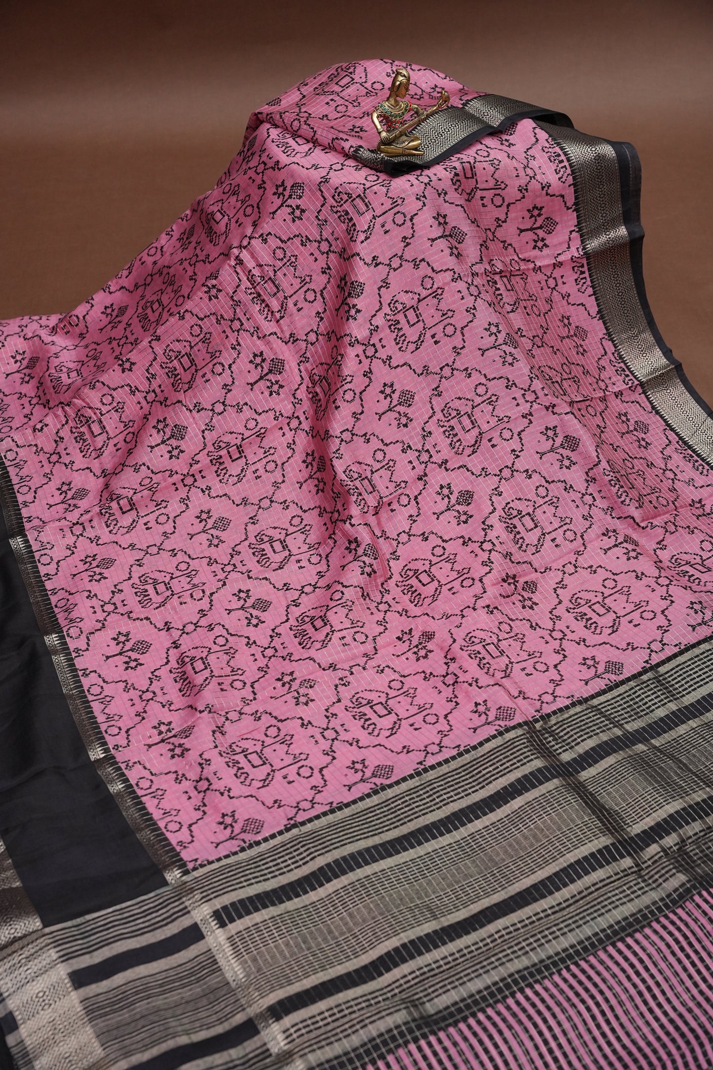 Crepe Silk Saree with Patola Prints - Pink