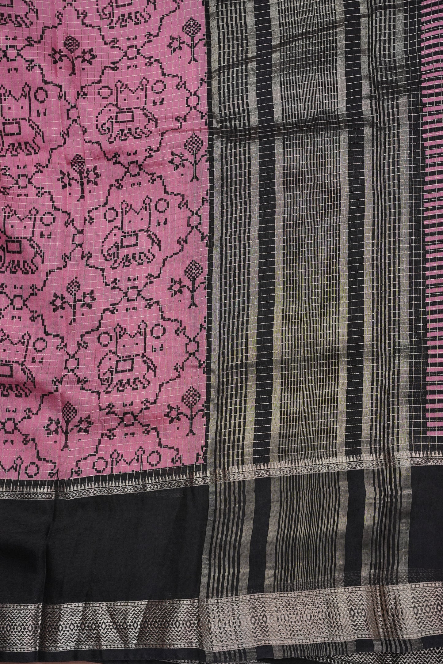 Crepe Silk Saree with Patola Prints - Pink