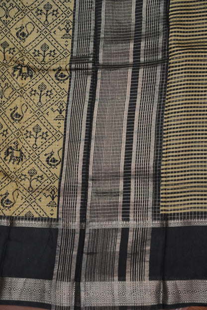Crepe Silk Saree with Patola Prints - Lemon Yellow