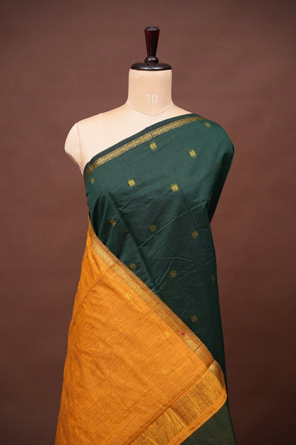 Maheshwari Silk Cotton Saree - Green and Mustard