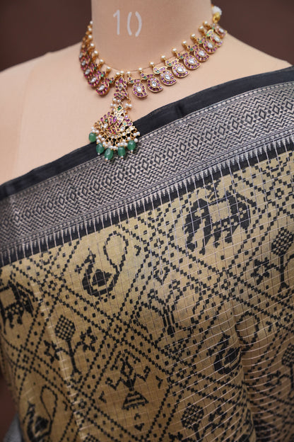 Crepe Silk Saree with Patola Prints - Lemon Yellow