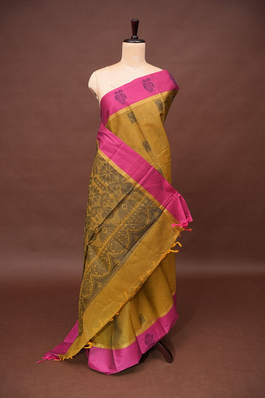 Chettinad Cotton Saree - Mustard Yellow
