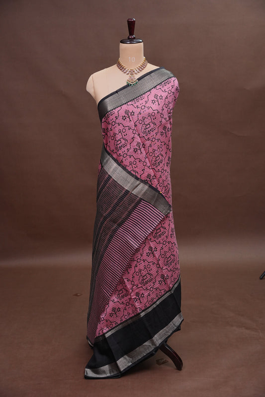 Crepe Silk Saree with Patola Prints - Pink