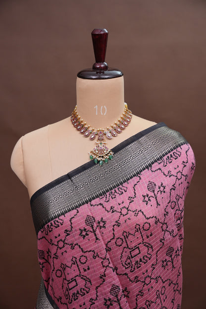 Crepe Silk Saree with Patola Prints - Pink