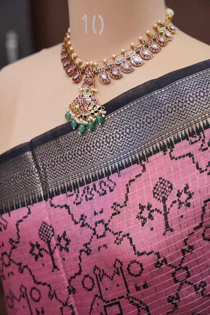 Crepe Silk Saree with Patola Prints - Pink