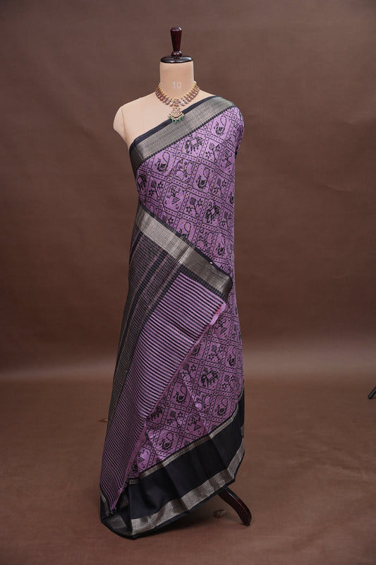 Crepe Silk Saree with Patola Prints - Purple