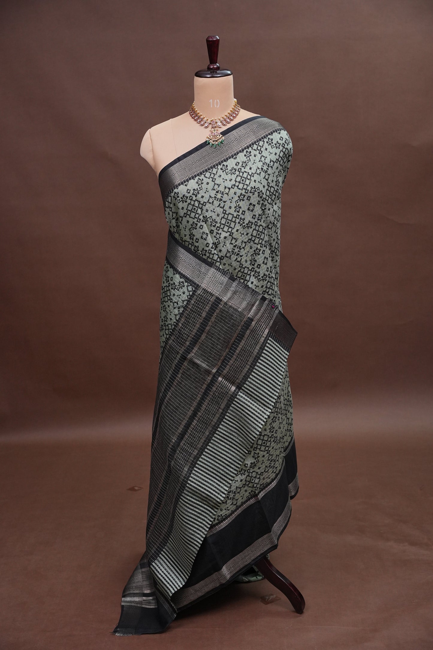 Crepe Silk Saree with Patola Prints - Powder Blue