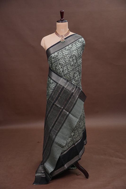 Crepe Silk Saree with Patola Prints - Powder Blue