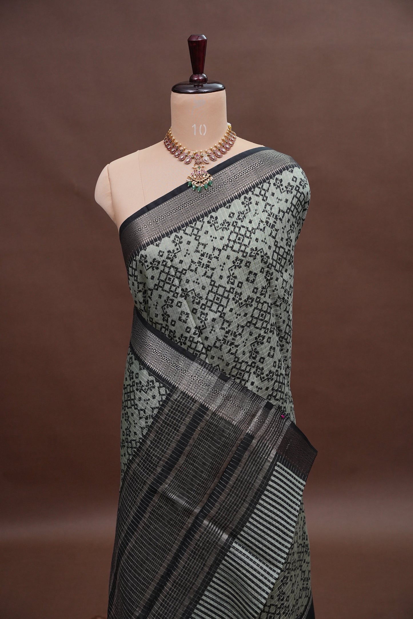 Crepe Silk Saree with Patola Prints - Powder Blue