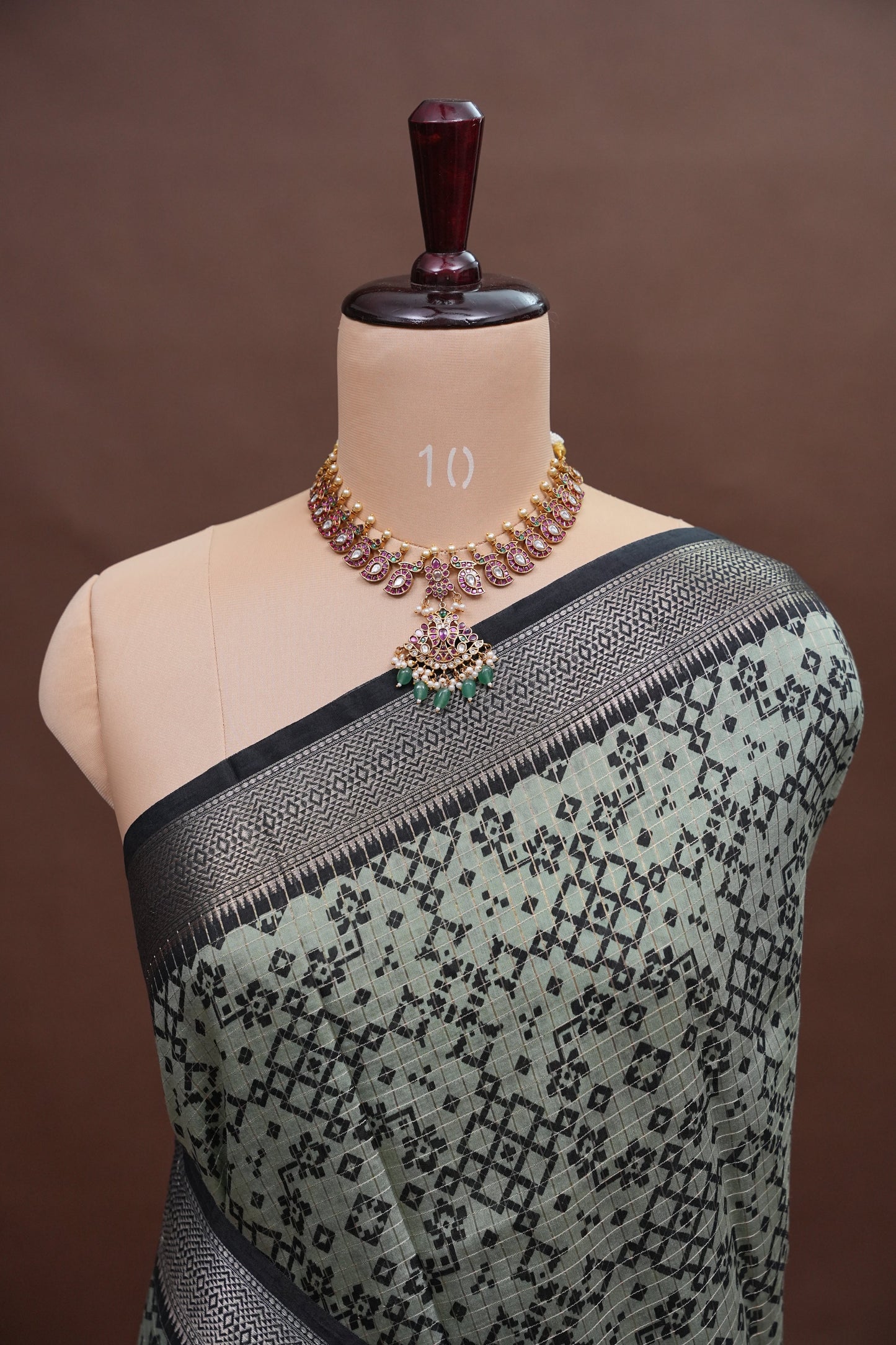 Crepe Silk Saree with Patola Prints - Powder Blue