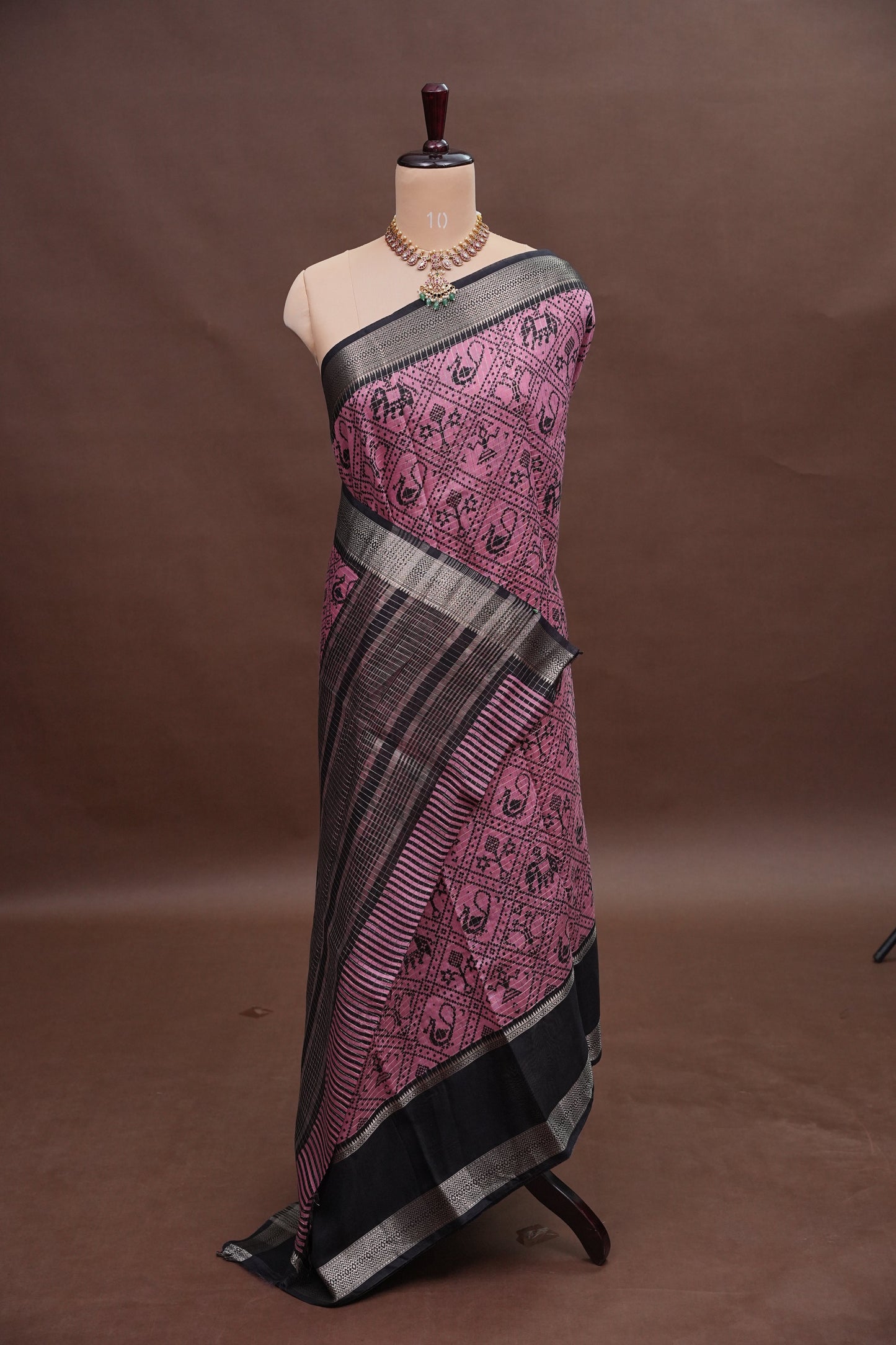 Crepe Silk Saree with Patola Prints - Pink
