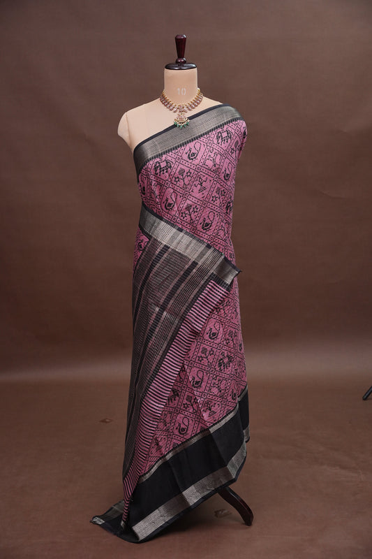 Crepe Silk Saree with Patola Prints - Pink