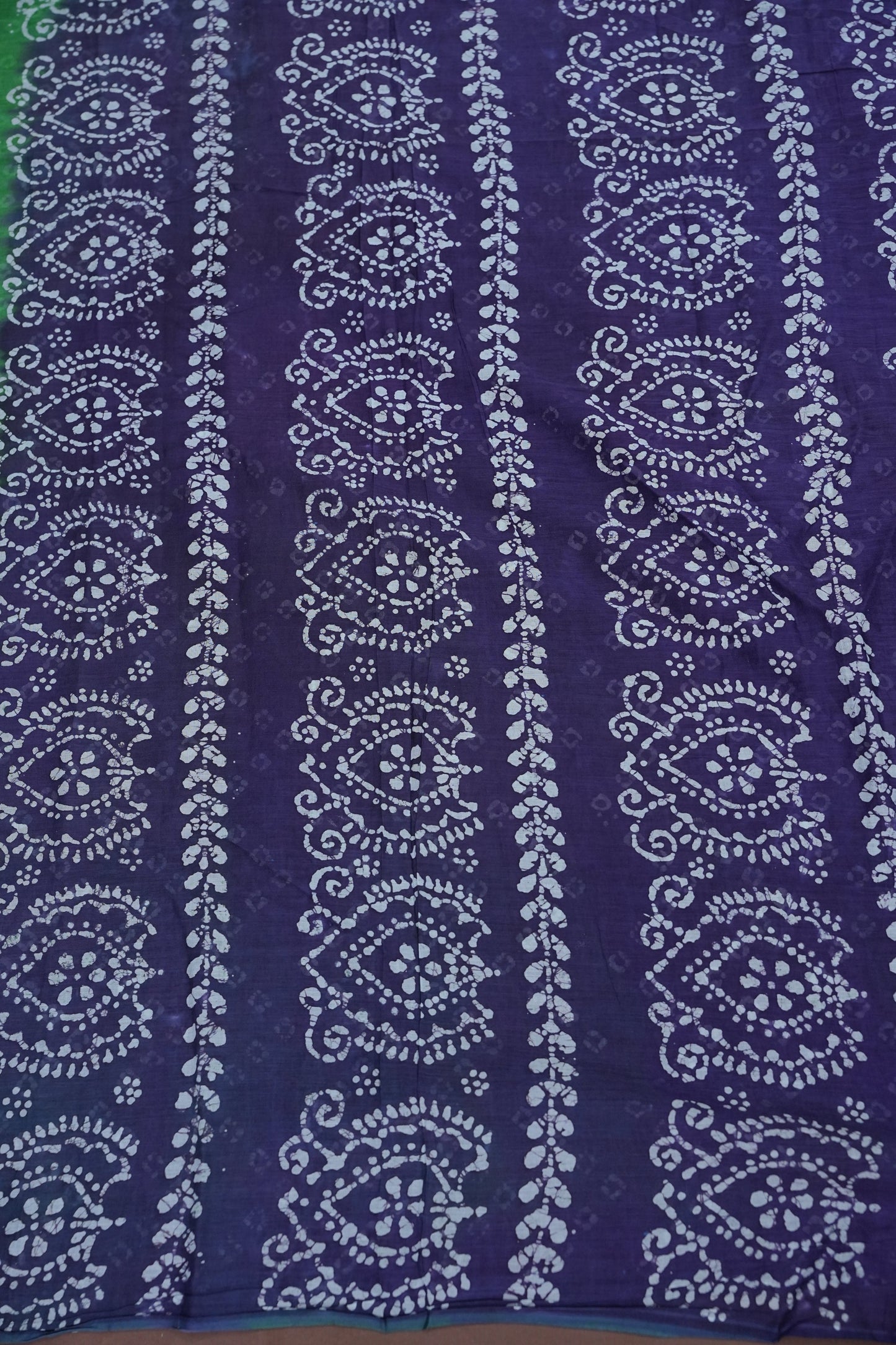Batik Printed Mulmul Cotton Saree - Green