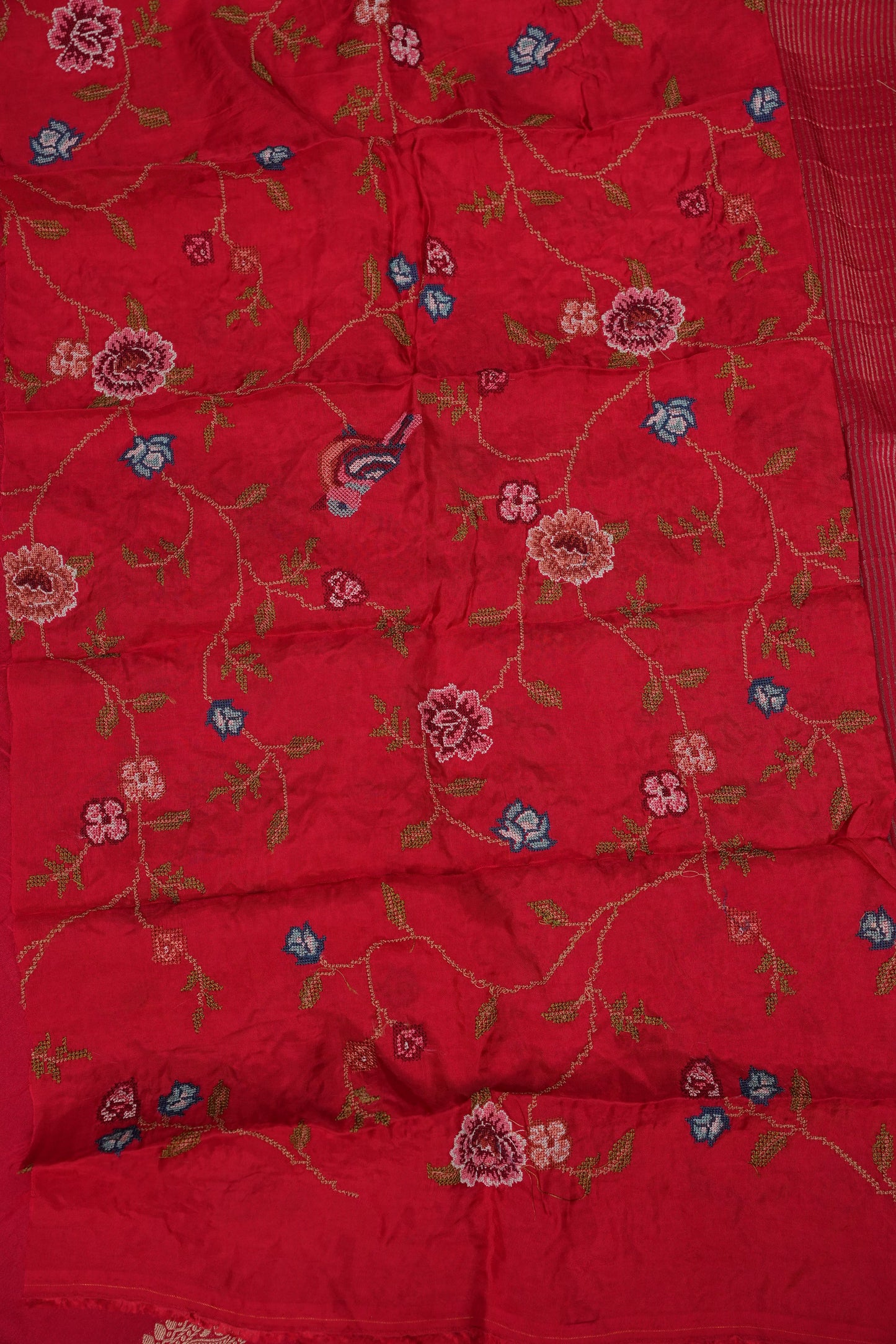 Deep Red Crepe Silk Saree with Embroidered Blouse