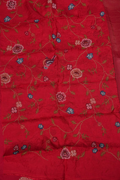 Deep Red Crepe Silk Saree with Embroidered Blouse