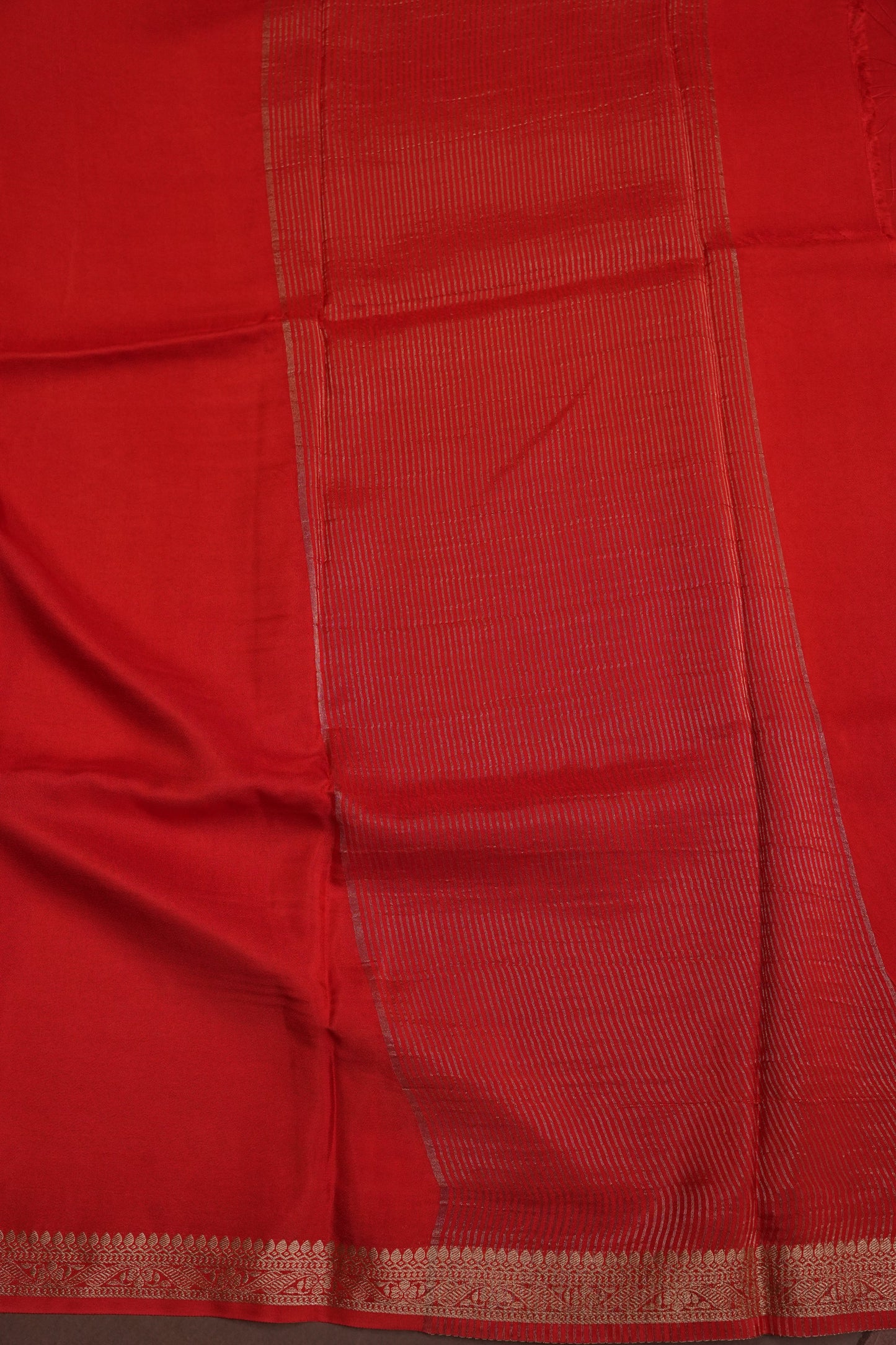 Bright Red Crepe Silk Saree with Embroidered Blouse