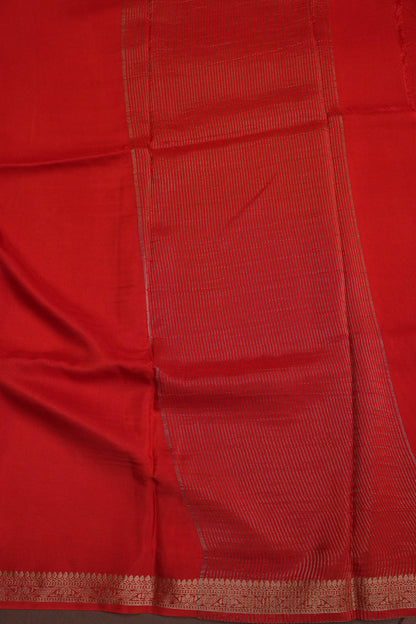 Bright Red Crepe Silk Saree with Embroidered Blouse