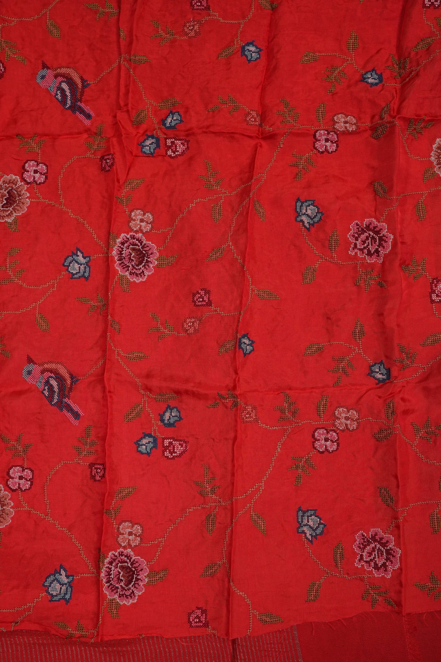 Bright Red Crepe Silk Saree with Embroidered Blouse