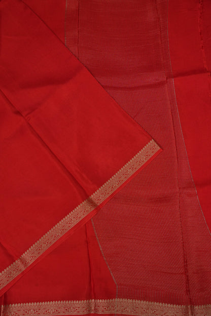 Bright Red Crepe Silk Saree with Embroidered Blouse