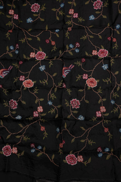 Black Crepe Silk Saree with Embroidered Blouse