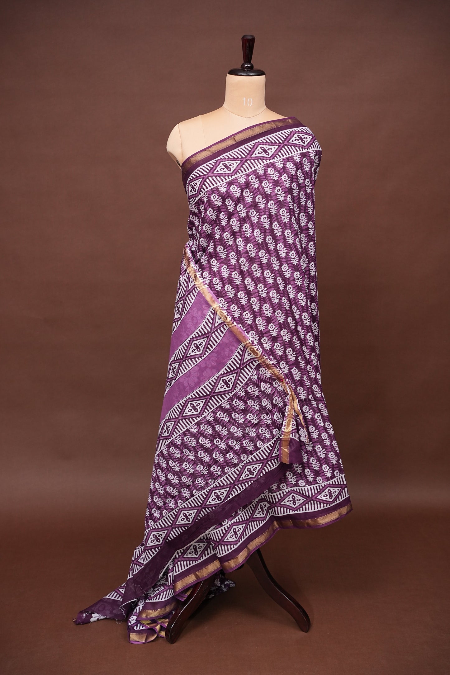 Mul Mul Cotton Ajrak Print Saree - Wine