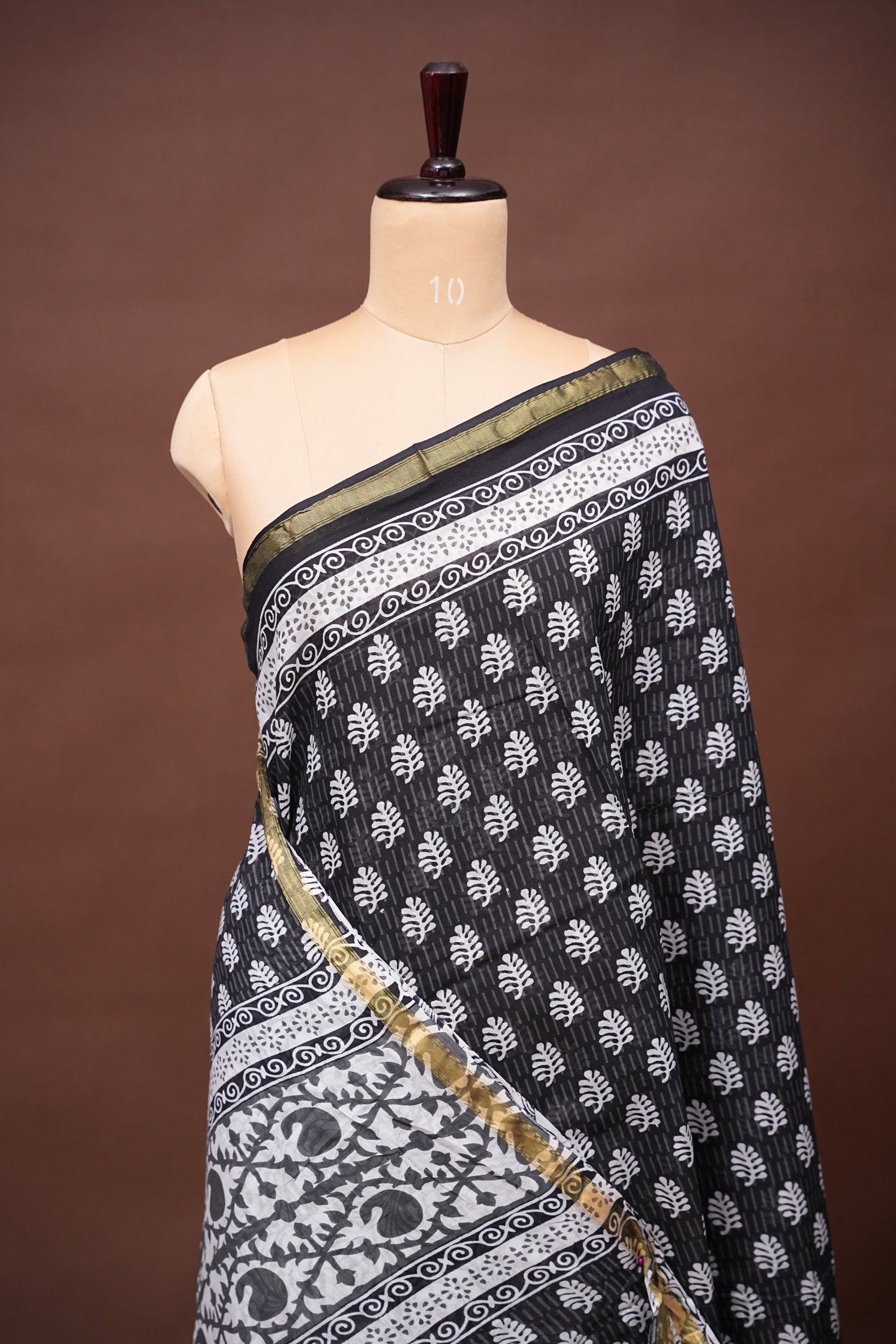 Mul Mul Cotton Ajrak Print Saree - Black