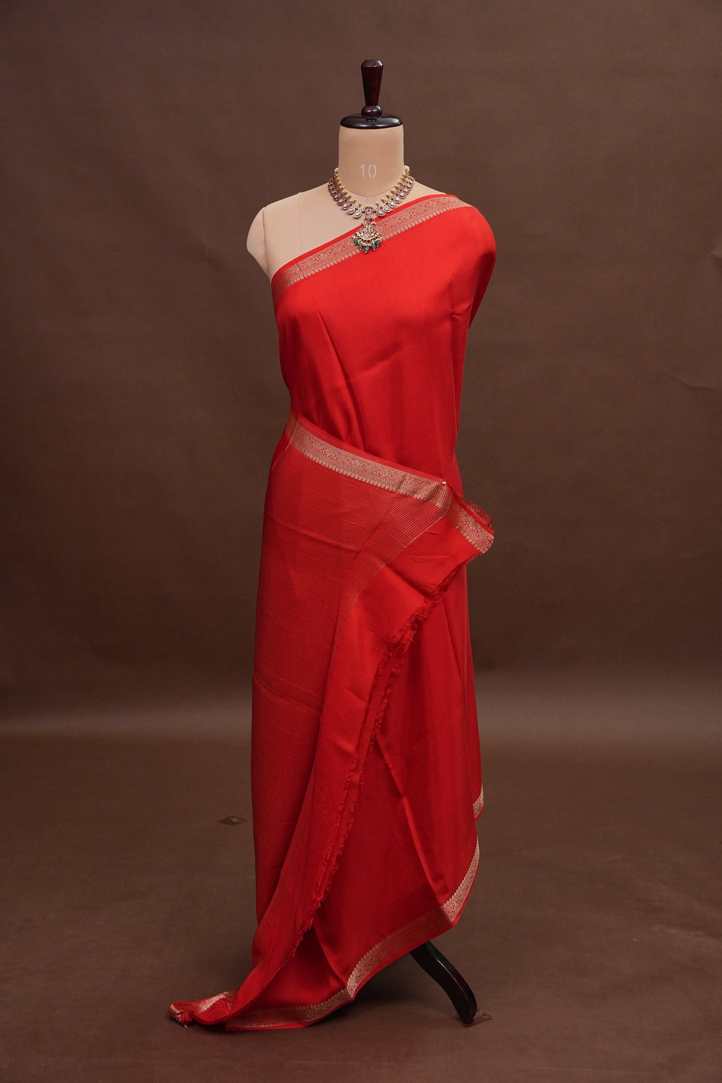 Bright Red Crepe Silk Saree with Embroidered Blouse
