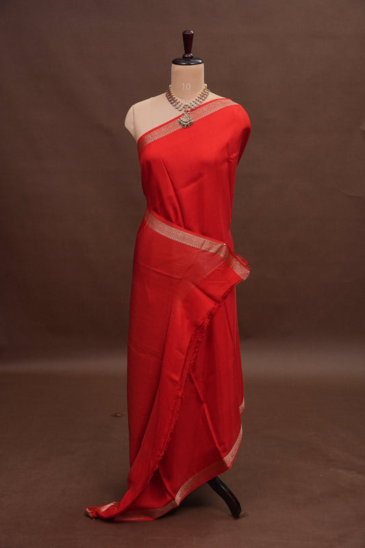 Bright Red Crepe Silk Saree with Embroidered Blouse