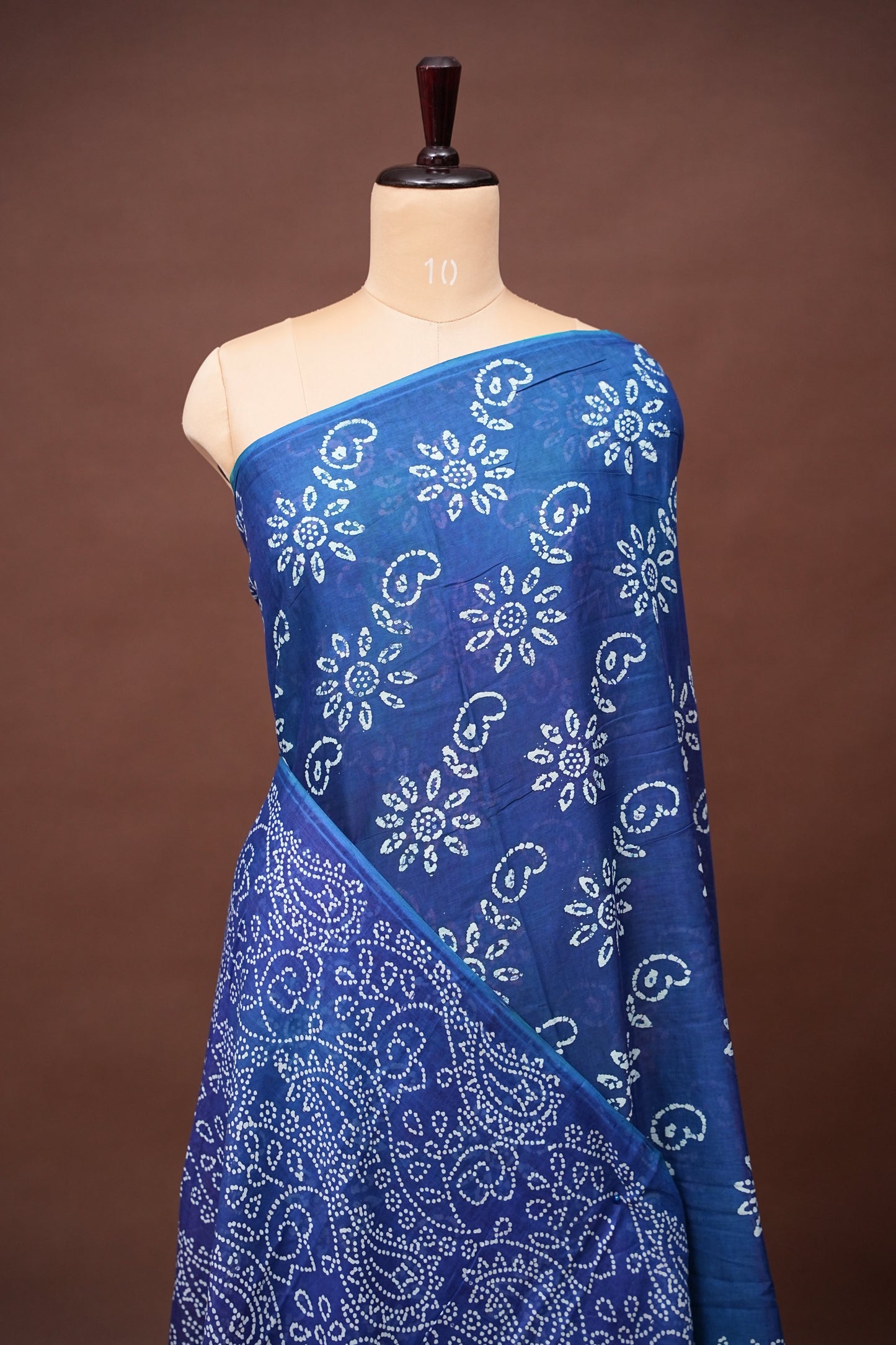 Batik Printed Mulmul Cotton Saree - Blue