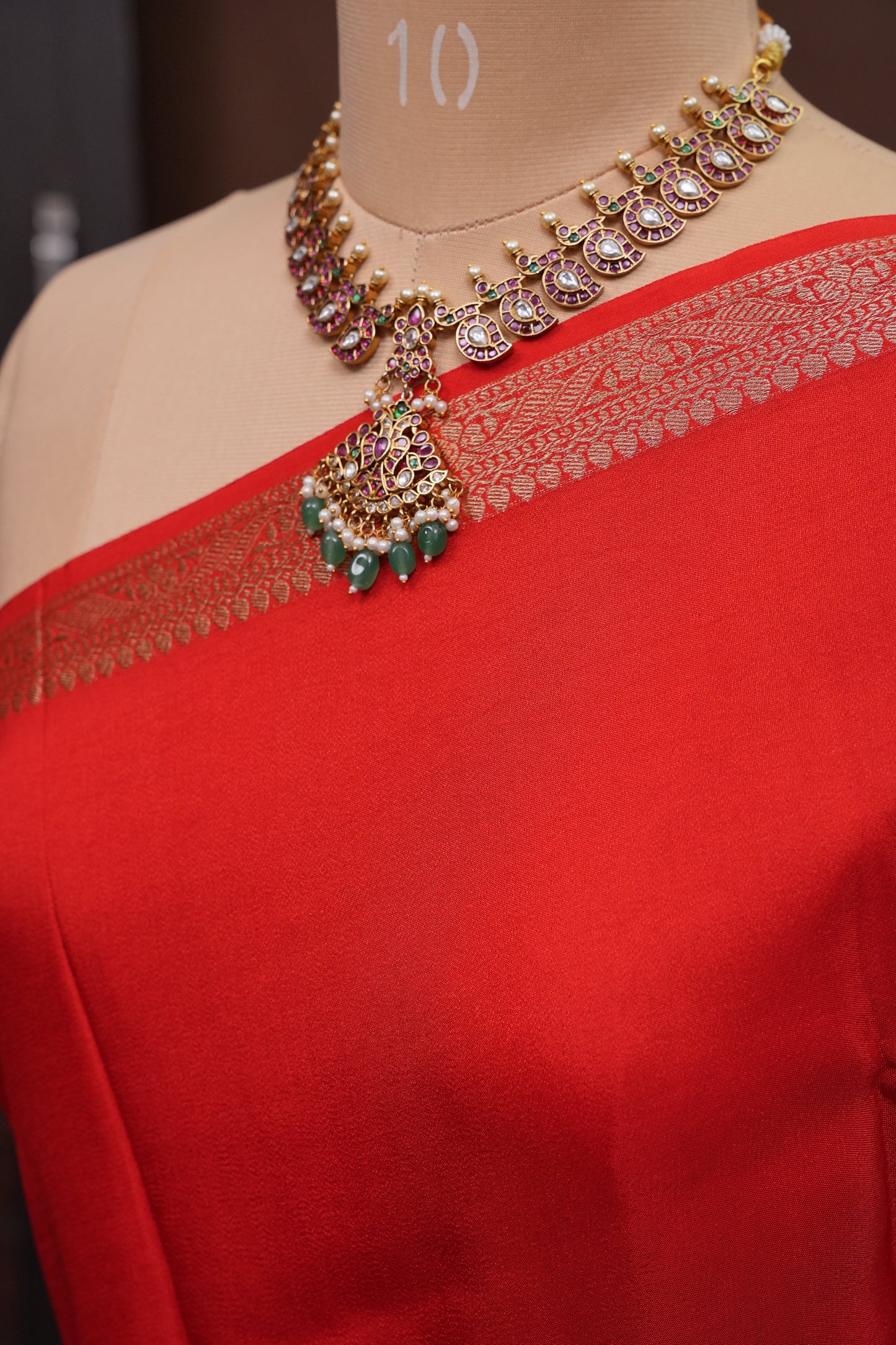 Bright Red Crepe Silk Saree with Embroidered Blouse