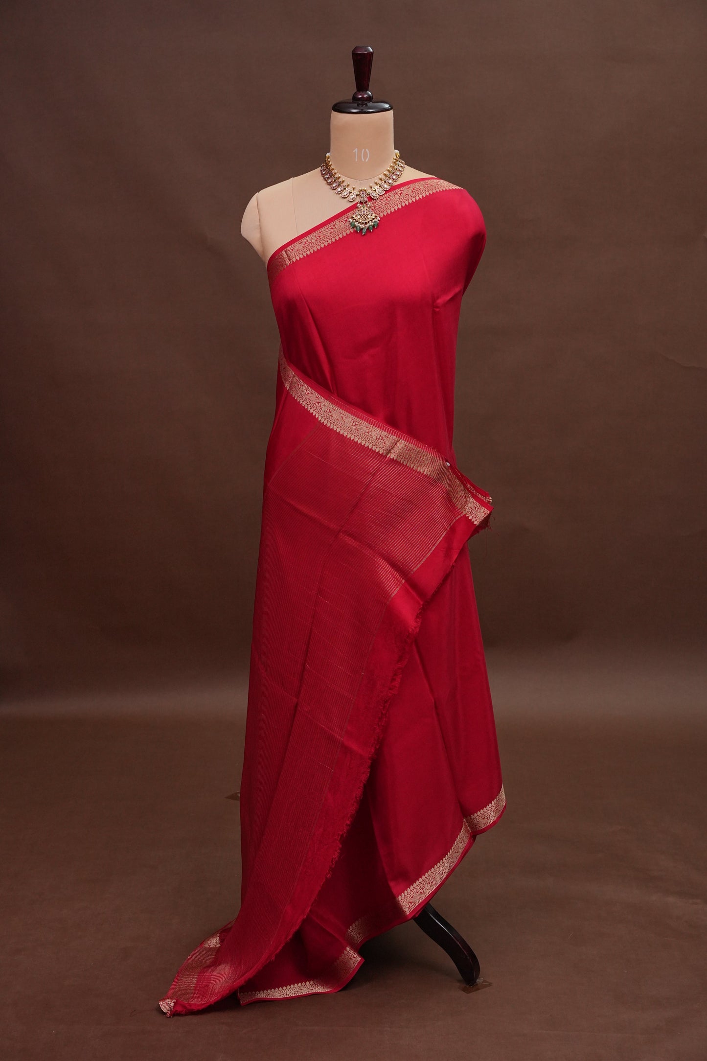 Deep Red Crepe Silk Saree with Embroidered Blouse