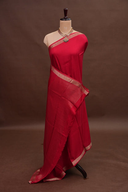 Deep Red Crepe Silk Saree with Embroidered Blouse