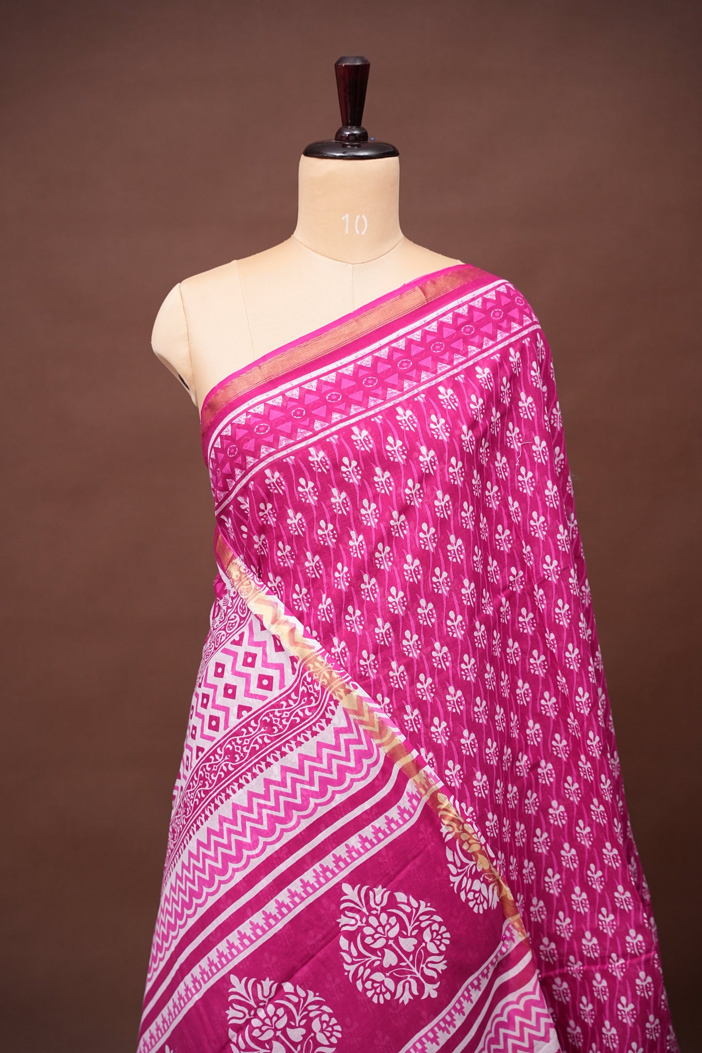 Mul Mul Cotton Ajrak Print Saree - Pink