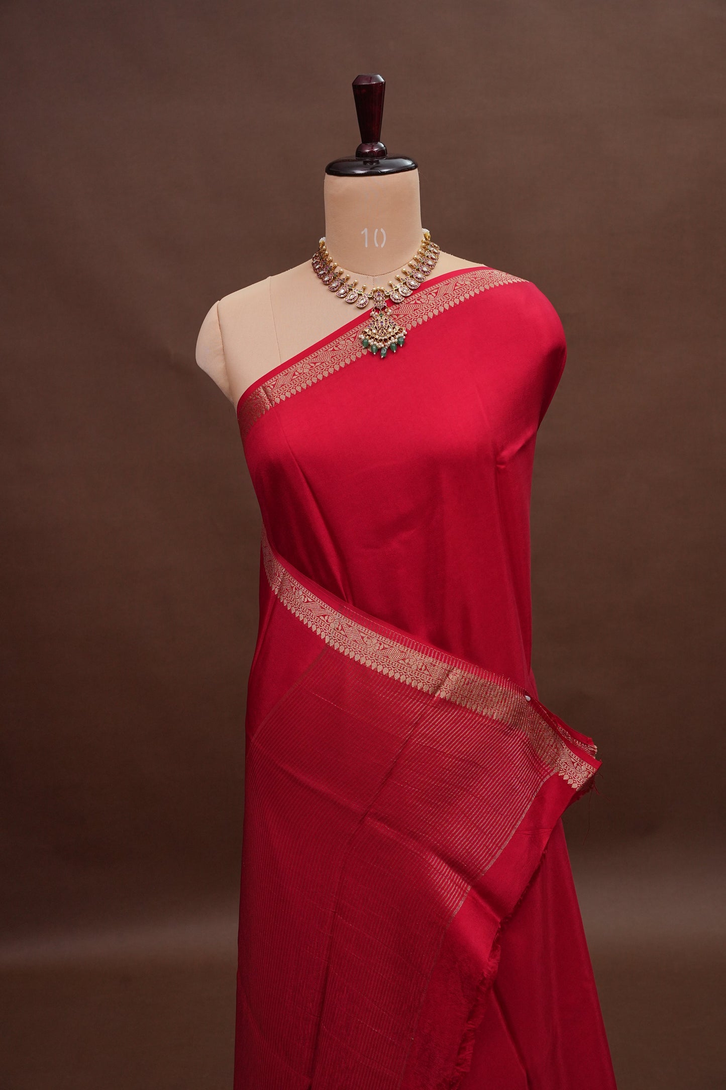 Deep Red Crepe Silk Saree with Embroidered Blouse
