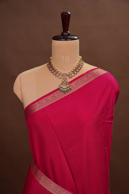 Pink Crepe Silk Saree with Embroidered Blouse