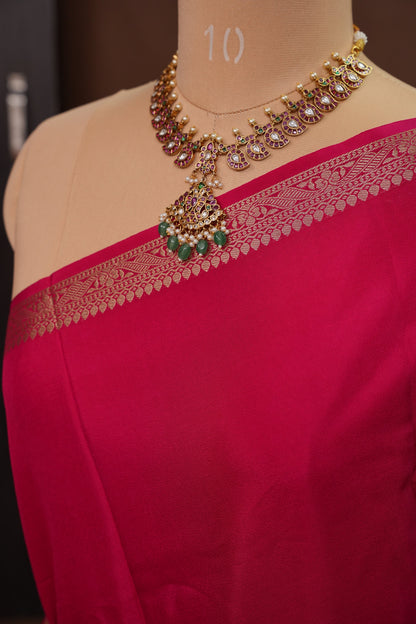 Pink Crepe Silk Saree with Embroidered Blouse