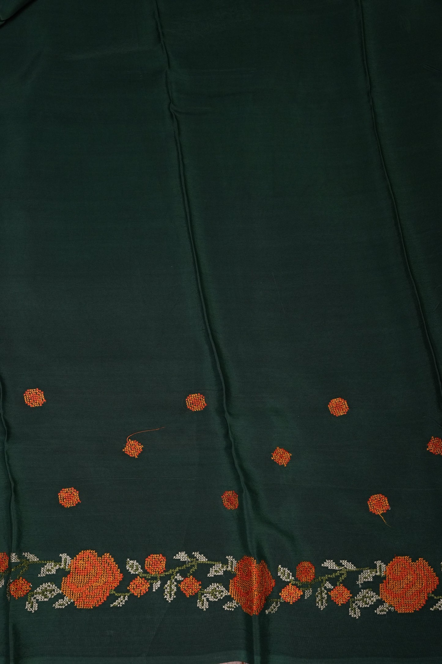 Crepe Silk Saree with Embroidered Border - Bottle Green Color
